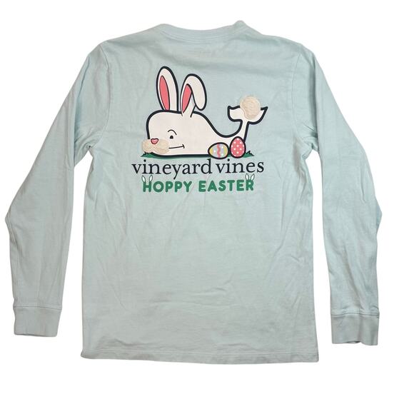 Vineyard Vines Kids M Easter Bunny Whale Long Sleeve T-Shirt Light Blue - Picture 2 of 5